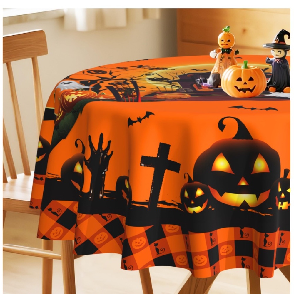 Halloween Pumpkin Tablecloth - Orange and Black